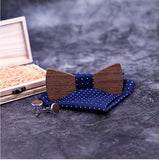 Men's Plaid Wooden Bow Tie Set Striped