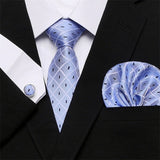 Mens Tie Skinny Blue palid 100% Silk Classic Jacquard