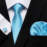 Mens Tie Skinny Blue palid 100% Silk Classic Jacquard