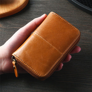 Leather Business Card Holder Men Zipper Card Holder