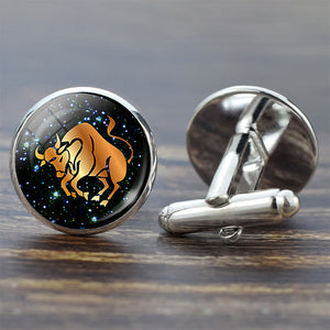 12 Constellation Glass Alloy Cufflinks Leo Pisces Zodiac Sign