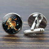 12 Constellation Glass Alloy Cufflinks Leo Pisces Zodiac Sign