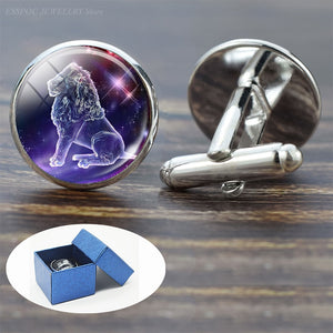 Men Cufflink Set Glass Jewelry Wedding Zodiac Signs