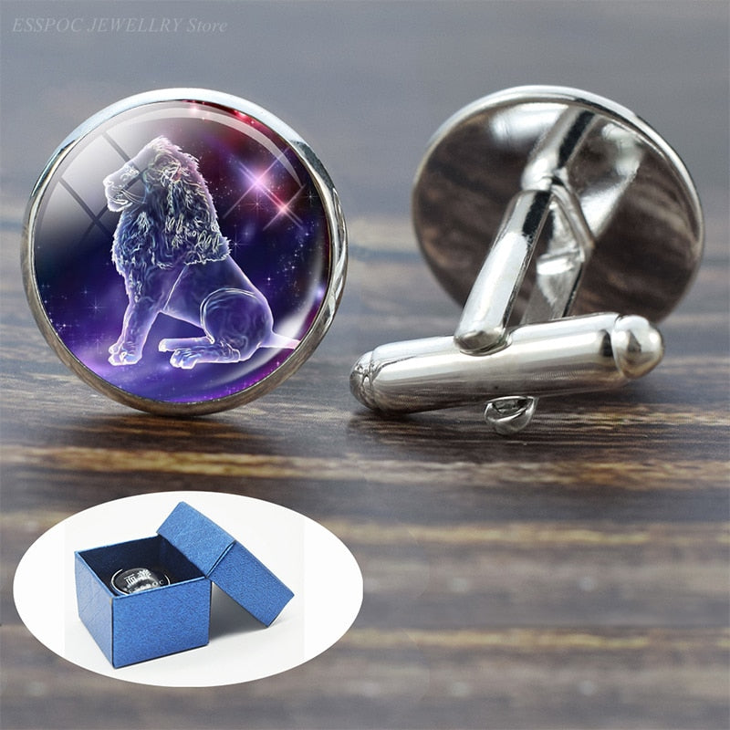 Men Cufflink Set Glass Jewelry Wedding Zodiac Signs