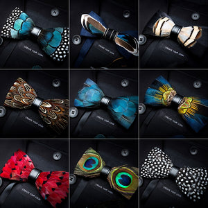 Feather Bow Ties Men's Fashion Peacock Feather