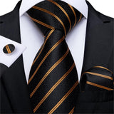 Gold Black Striped Paisley Silk Wedding Tie For Men
