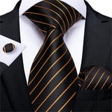 Gold Black Striped Paisley Silk Wedding Tie For Men