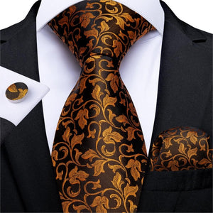 Gold Black Striped Paisley Silk Wedding Tie For Men