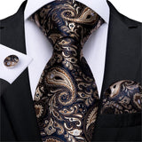 Gold Black Striped Paisley Silk Wedding Tie For Men