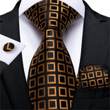 Gold Black Striped Paisley Silk Wedding Tie For Men