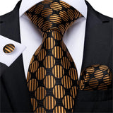 Gold Black Striped Paisley Silk Wedding Tie For Men