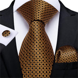 Gold Black Striped Paisley Silk Wedding Tie For Men