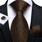 Gold Black Striped Paisley Silk Wedding Tie For Men
