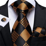 Gold Black Striped Paisley Silk Wedding Tie For Men