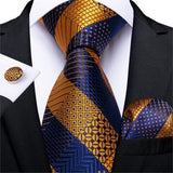 Gold Black Striped Paisley Silk Wedding Tie For Men