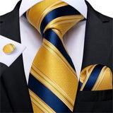 Gold Black Striped Paisley Silk Wedding Tie For Men