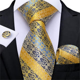 Gold Black Striped Paisley Silk Wedding Tie For Men
