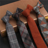 Skinny Plaid Solid Cashmere Tie Wool Men Neck Tie