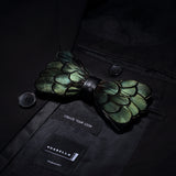 Original Green Birds Feather Bow Tie Natural Hand Made