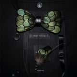 Original Green Birds Feather Bow Tie Natural Hand Made