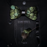 Original Green Birds Feather Bow Tie Natural Hand Made