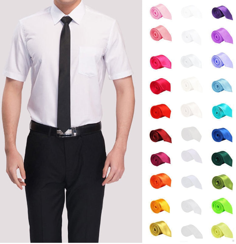 Men Slim Tie Solid color Necktie Polyester