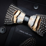 Handmade Mens Leather and Feather Bow Tie