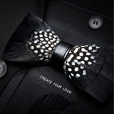 Handmade Mens Leather and Feather Bow Tie