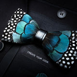 Handmade Mens Leather and Feather Bow Tie