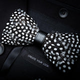 Handmade Mens Leather and Feather Bow Tie