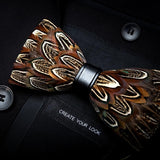 Handmade Mens Leather and Feather Bow Tie