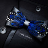 Handmade Mens Leather and Feather Bow Tie
