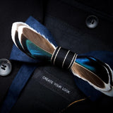 Handmade Mens Leather and Feather Bow Tie