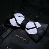 Handmade Mens Leather and Feather Bow Tie