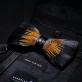 Handmade Mens Leather and Feather Bow Tie