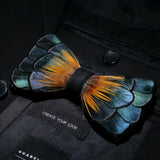 Handmade Mens Leather and Feather Bow Tie