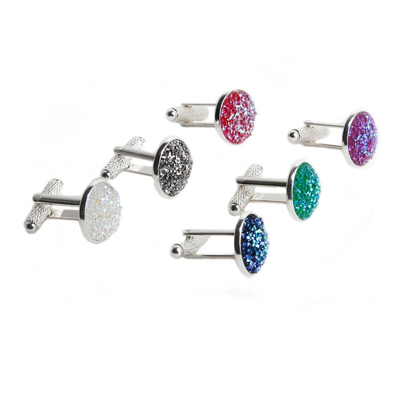 Simple Luxury AB Color Drusy Stone Cufflinks for Men