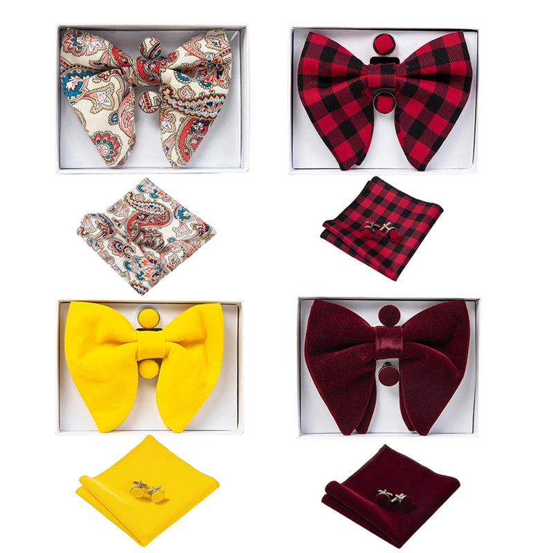 Velvet Big Bow Tie Men's Bowties Pocket Square Cufflinks