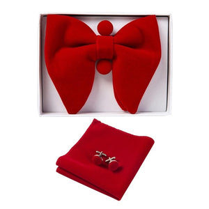 Velvet Big Bow Tie Men's Bowties Pocket Square Cufflinks